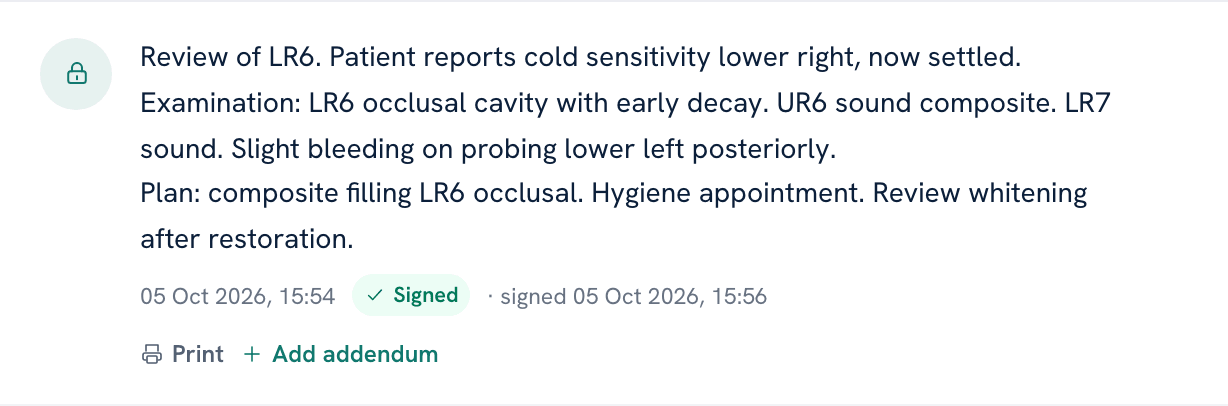 The signed clinical note